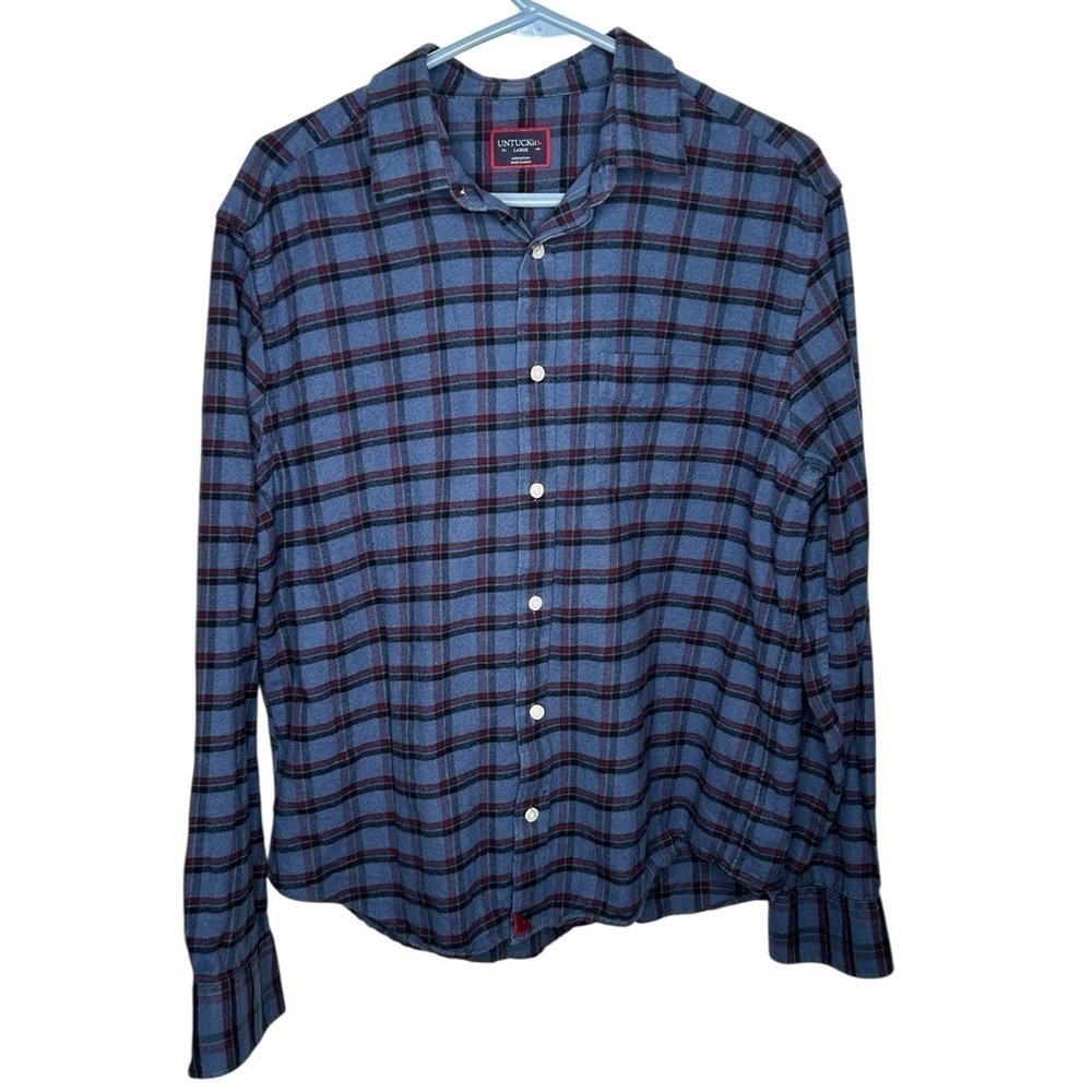 Untuckit Men's Blue Plaid Button-Down Shirt size large